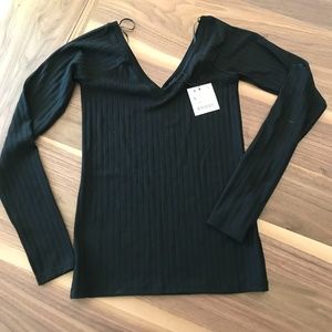 Zara Black Double V-Neck Ribbed Top NWT S XS